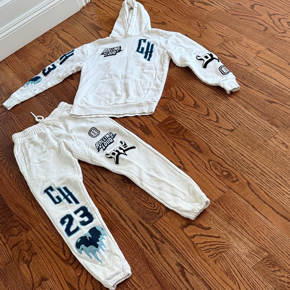 Men's White and Black jogger set Overtime x rolling loud cold hearts series